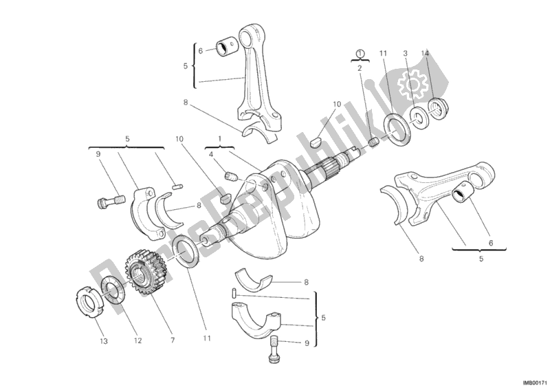 All parts for the Crankshaft of the Ducati Superbike 848 EVO Corse SE USA 2012